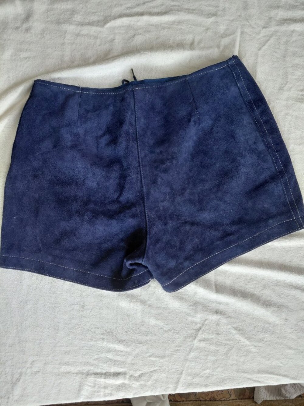 Vintage 60s 70s REAL Blue Suede Lace Up Hot Pants Grommet Shorts - Picture 5 of 12